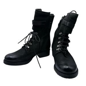 Miz Mooz Black Booties Leather Punk Goth Grunge SZ 36 Textured Lace Up White Fur